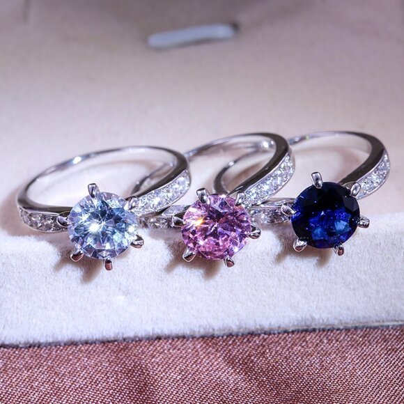 "Dainty Round Blue Gemstone Anillos Wedding Silver Ring for Women, VIP517 - Picture 2 of 3